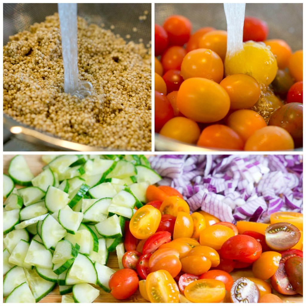 Three photos to show how to prep the salad