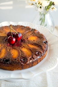peach and cherry upside down cake