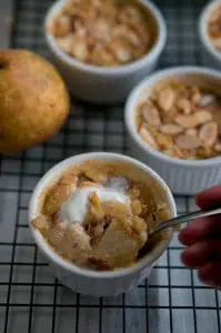 Orchard Pear Almond Crunch 5 A Pinterest graphic featuring a Pear and Almond Crisp, inviting users to save the recipe for later.
