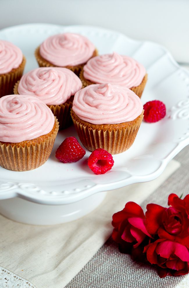 Almond Cupcakes with Raspberry Cream Cheese Frosting