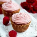 Almond cupcakes with raspberry cream cheese frosting