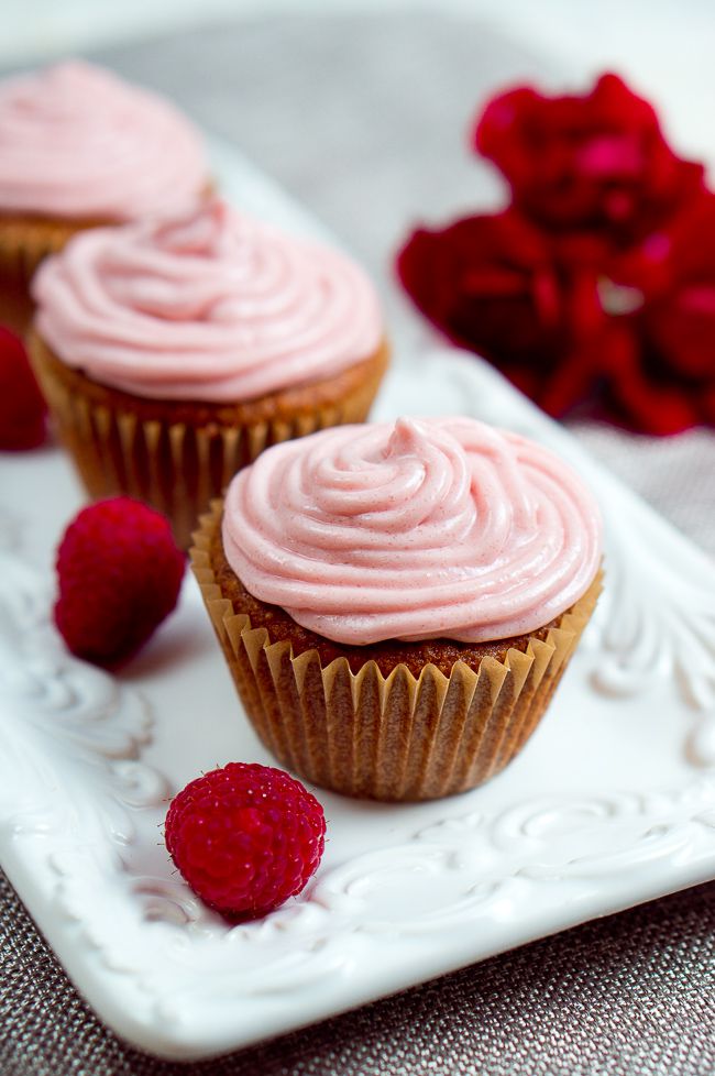 Almond Cupcakes with Raspberry Cream Cheese Frosting