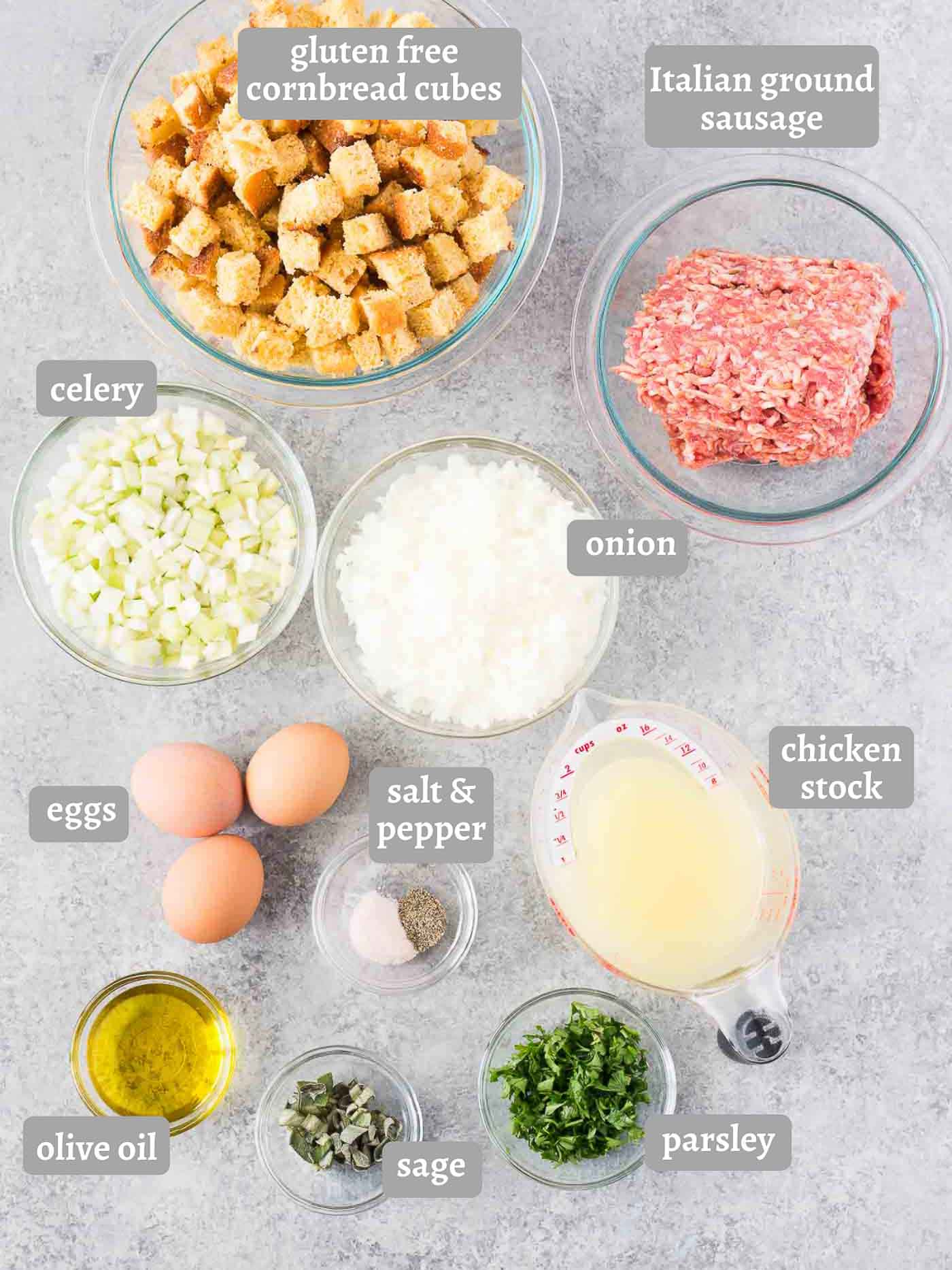ingredients for cornbread and sausage stuffing