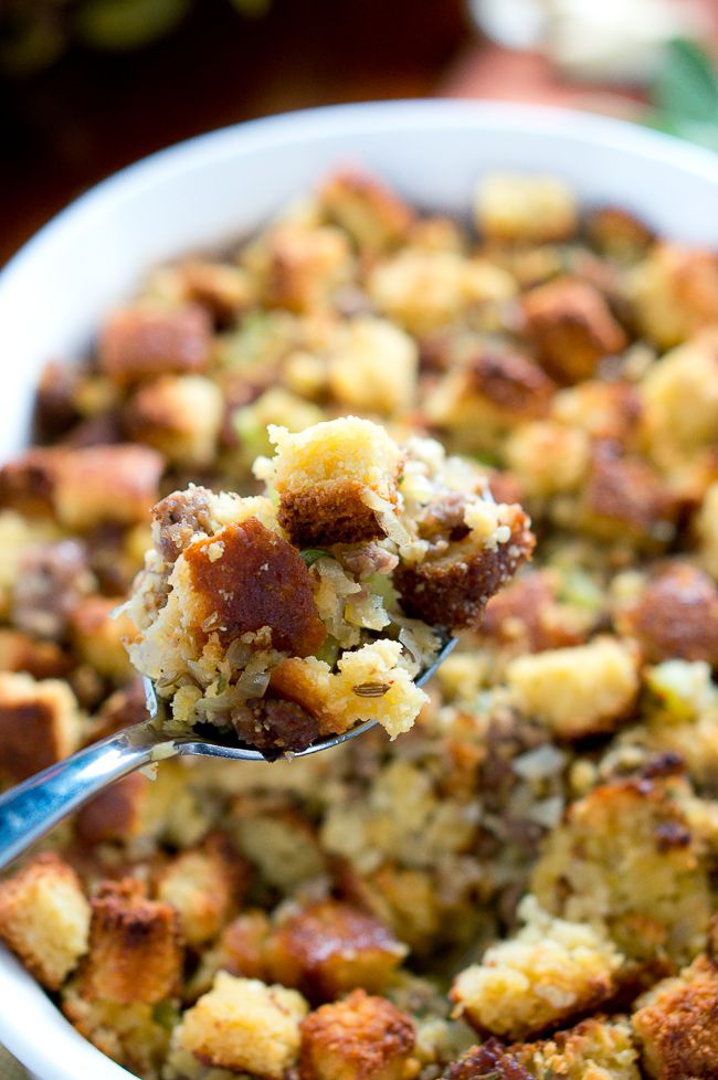Cornbread and Sausage Stuffing (gluten free, grain free) is hands down the best stuffing I have had. Sausage, cornbread, onion, celery and fresh herbs are combined to create a great tasting stuffing you won't believe is light and healthy.