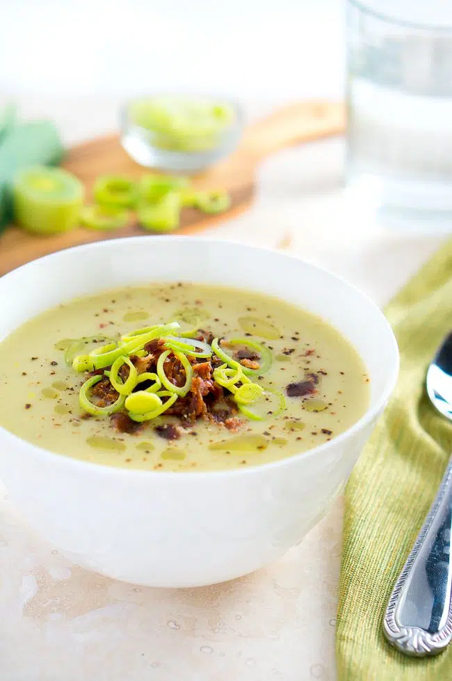 Creamy Potato and Leek Soup - a dairy-free, healthy, and flavorful quick meal.