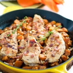 Maple Mustard Chicken and Sweet Potato Skillet - bursting with flavor, this dish is perfect weekday comfort food. One pan, 30 minutes!