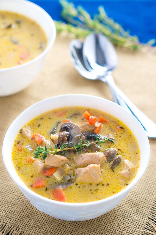 Creamy Chicken and Mushroom Soup - perfect bowl of comfort on a cold day and done in under 30 minutes. Perfect for the chilly weather!