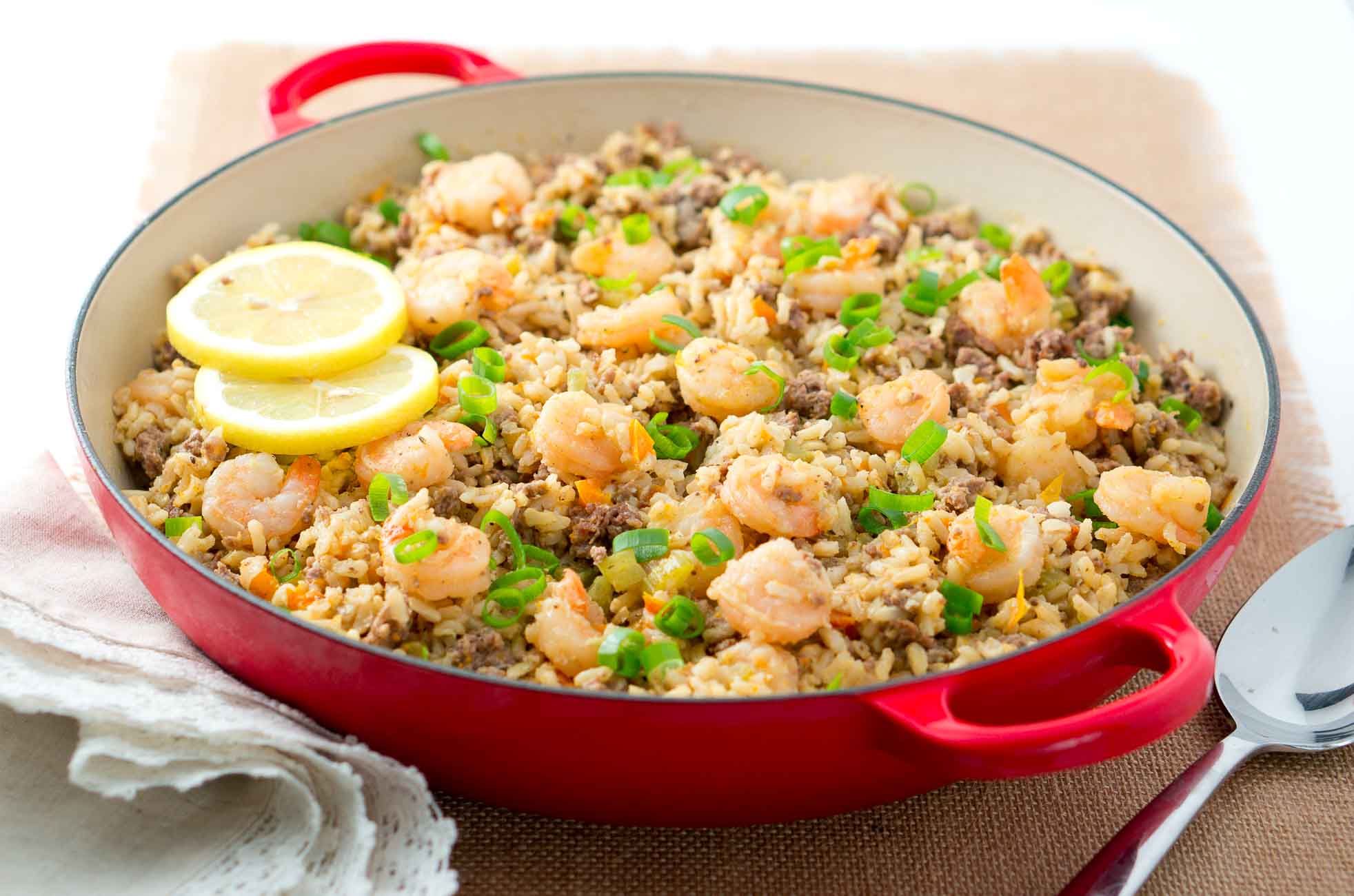 Easy Dirty Rice with Shrimp - A healthy twist on a Cajun classic. The addition of shrimp turns this into a fabulous main dish. Easy to make and very flavorful!