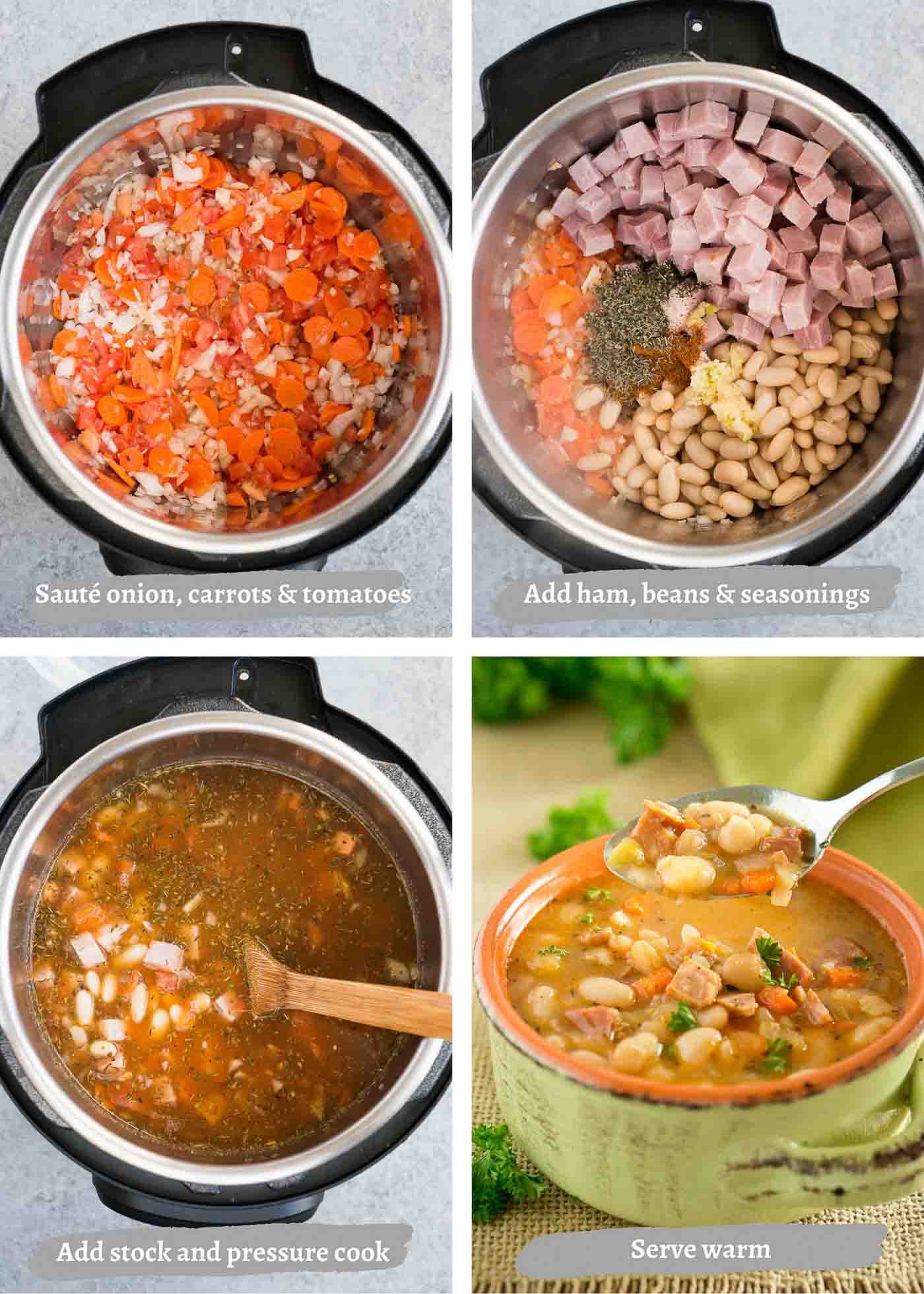 process images of making ham white bean soup