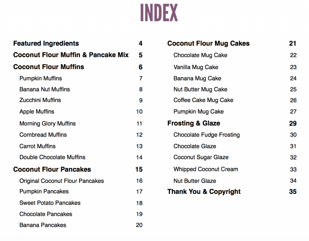 Coconut Flour ebook index