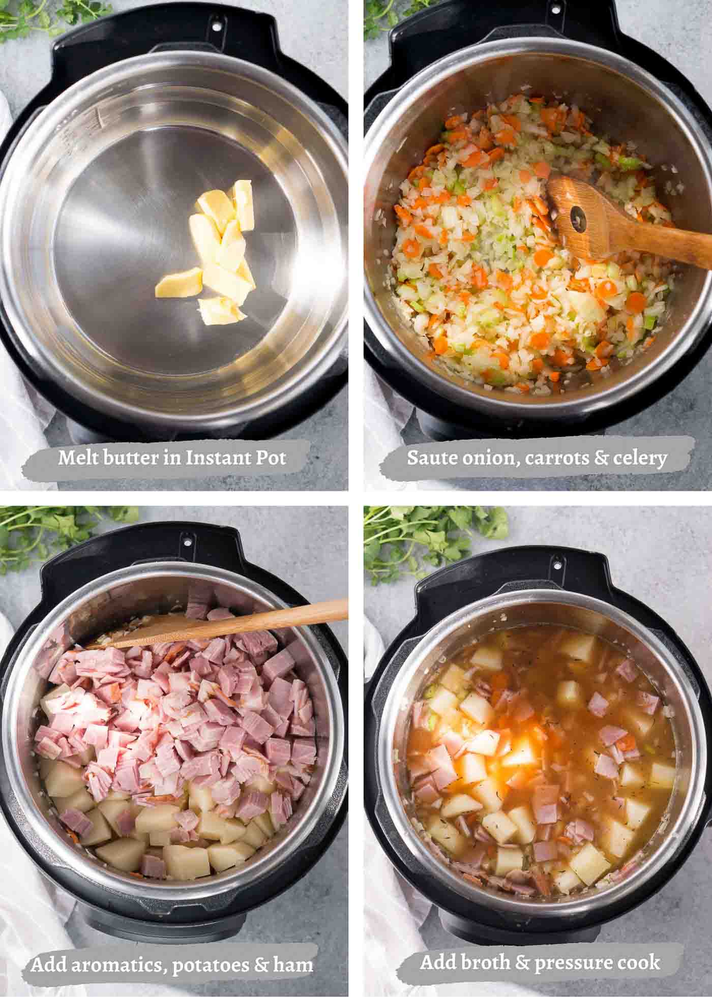 process images of making ham and potato soup in the pressure cooker