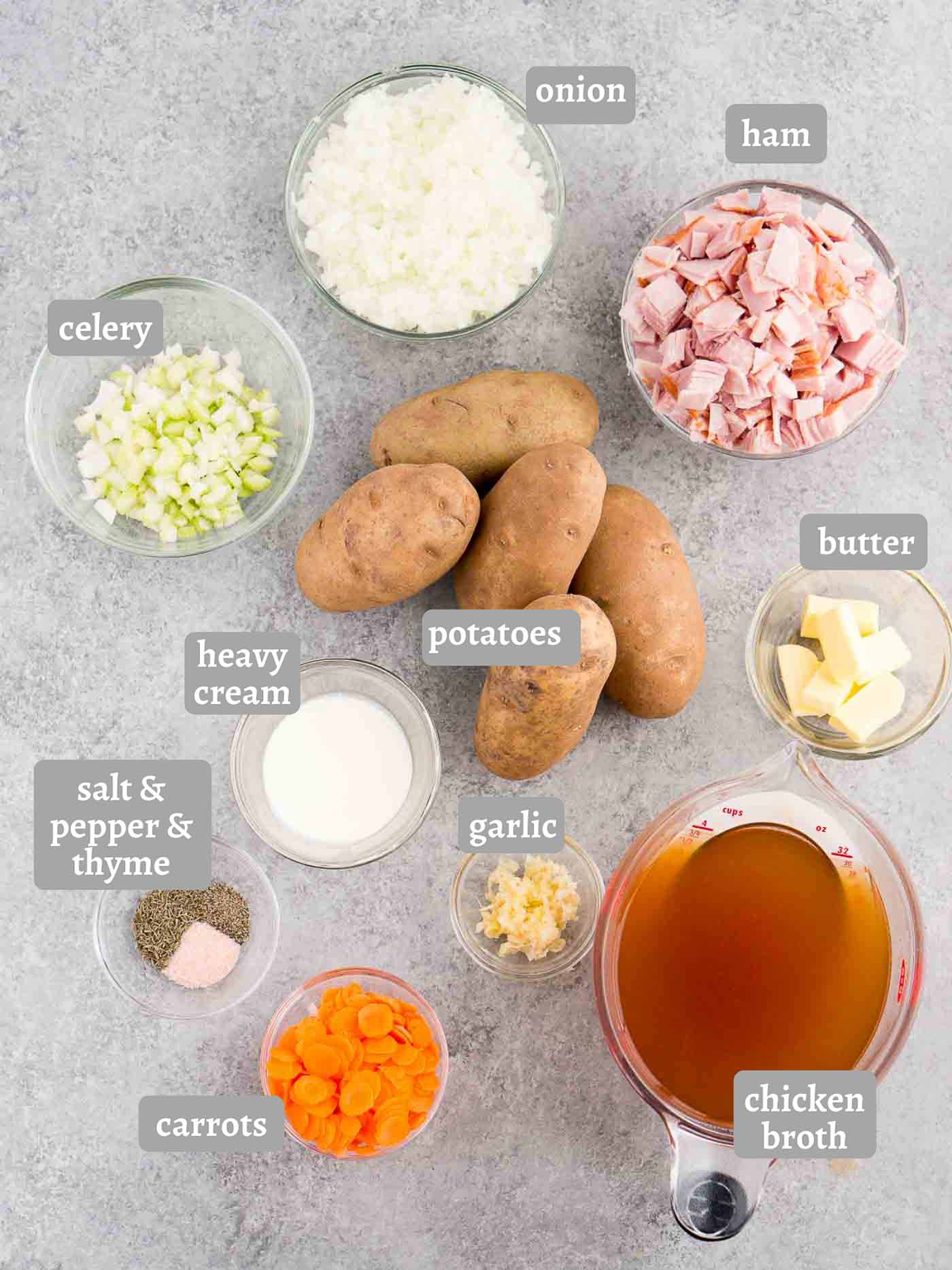 ingredients for ham and potato soup