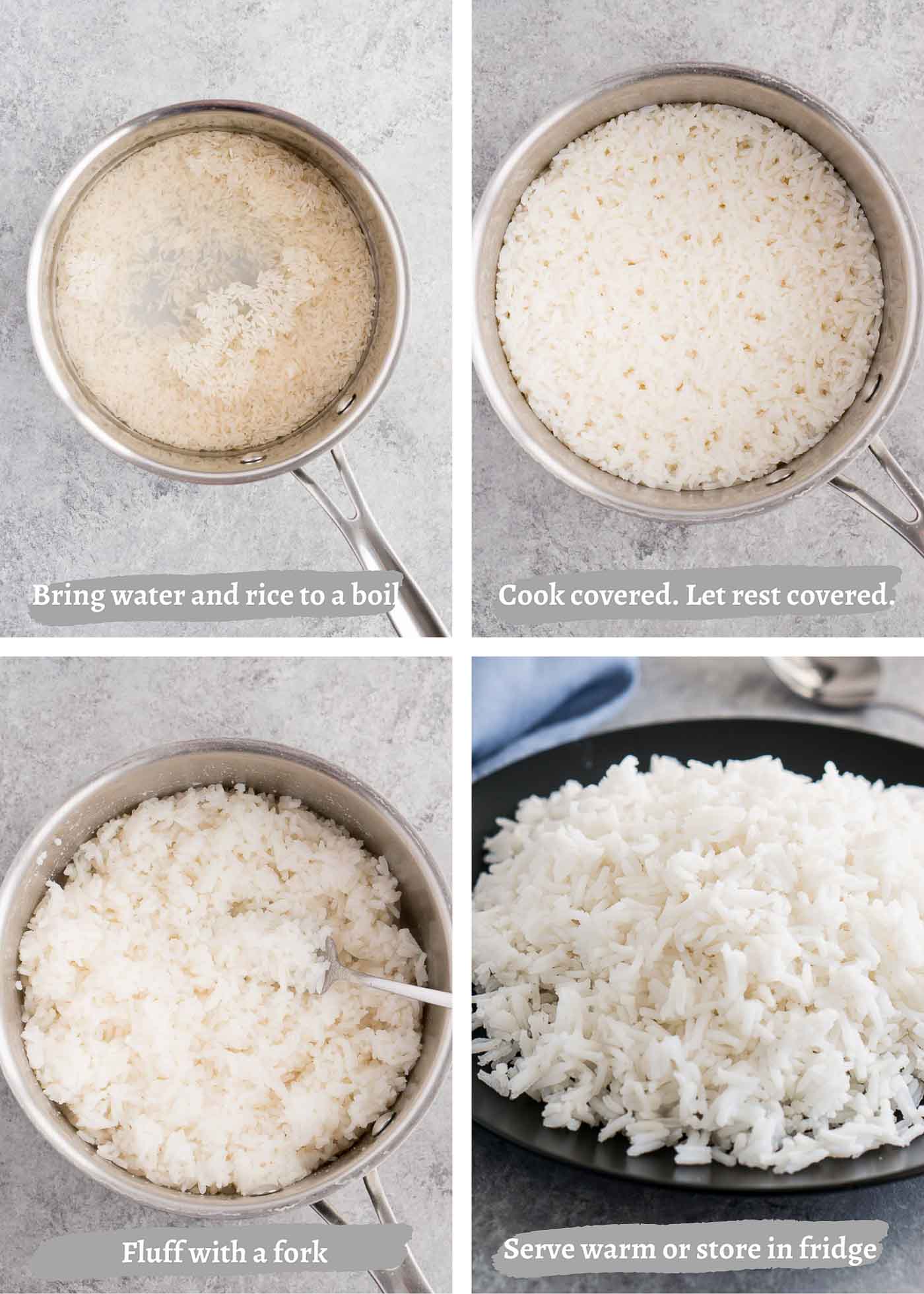 process images of cooking rice on the stove