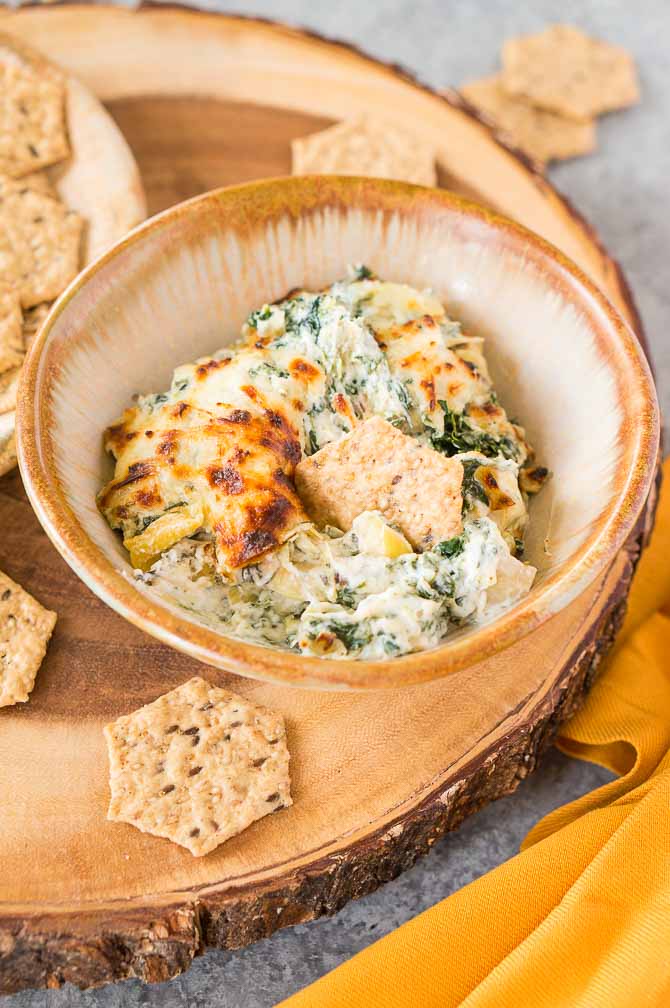 Spinach and Artichoke dip in a bowl