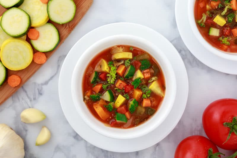 white bowl of weight loss vegetable soup made in Instant Pot