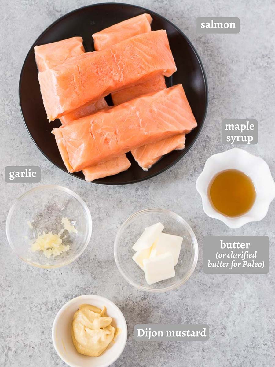 ingredients for making salmon with maple mustard glaze