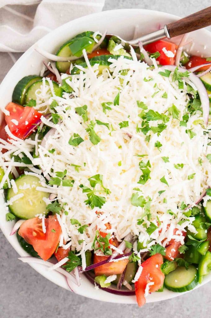 close up image of shopska salad