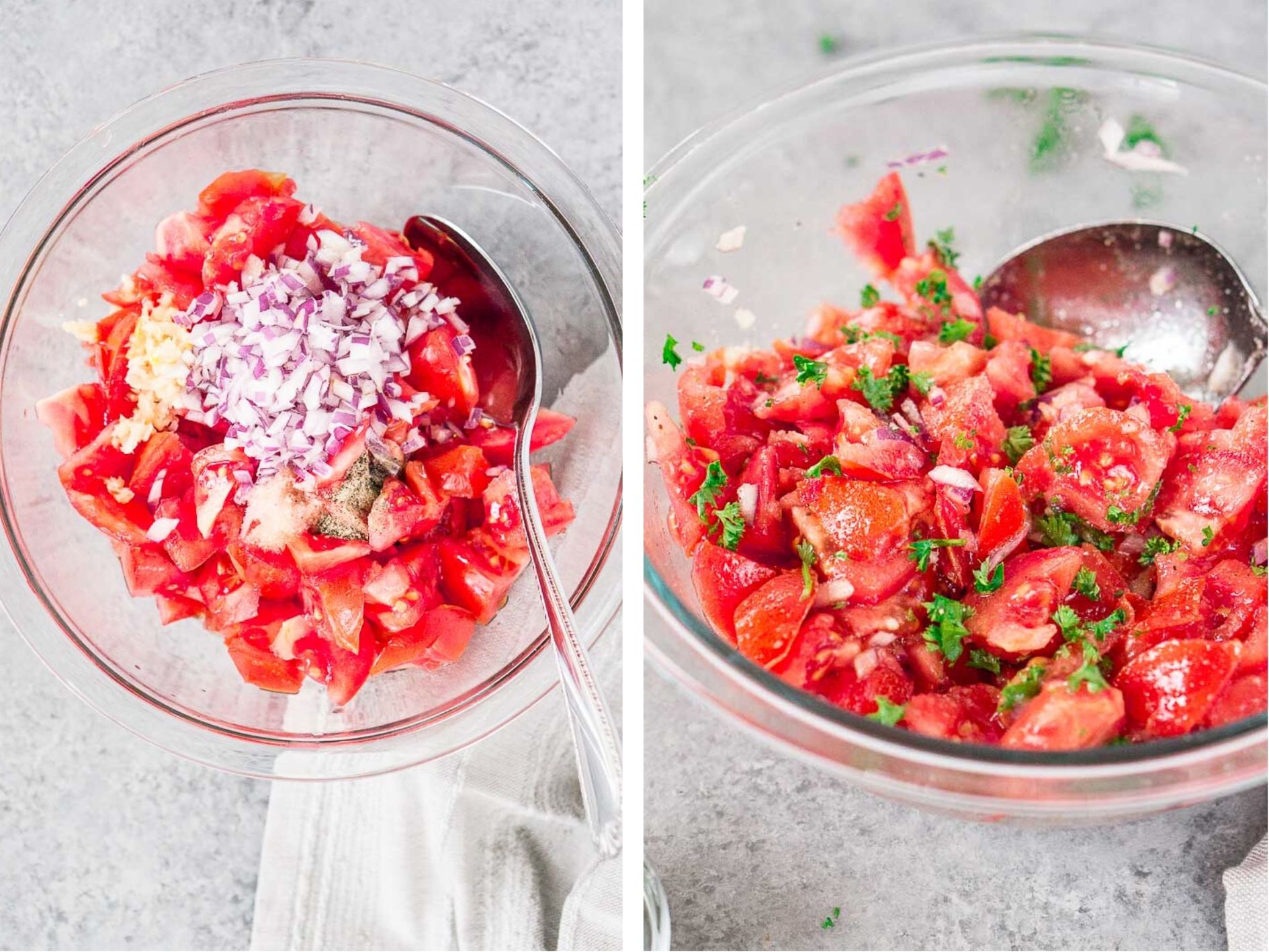 tomato salad process shots