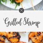 grilled shrimp skewers recipe on a plate - grilled kabobs
