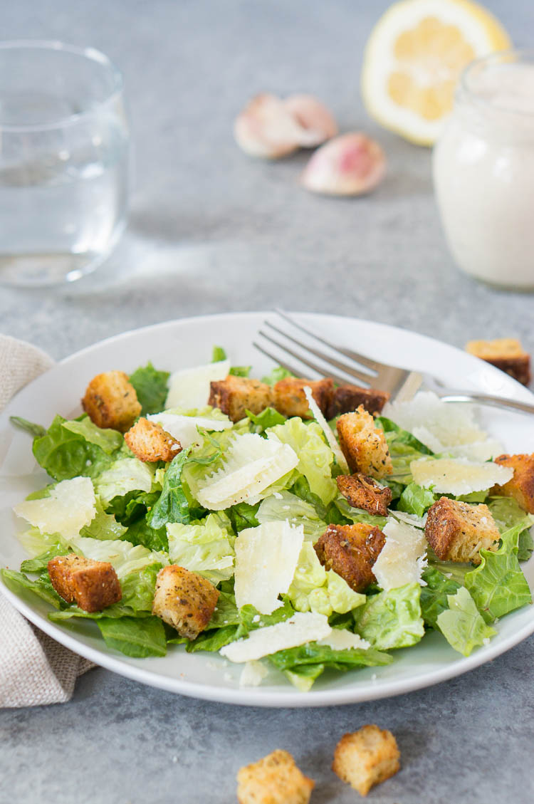 Romaine lettuce Parmesan and croutons on a plate