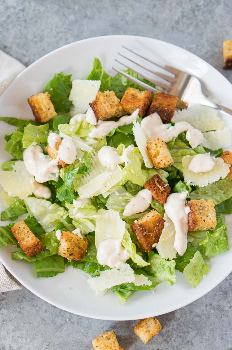 Caesar salad with homemade dressing and croutons