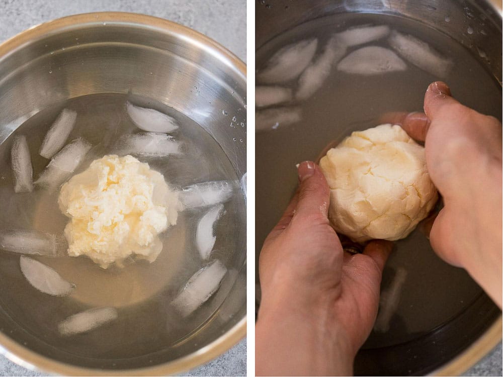 wash butter in ice cold water and knead it with hands