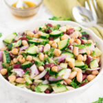 3 bean salad recipe in a white bowl