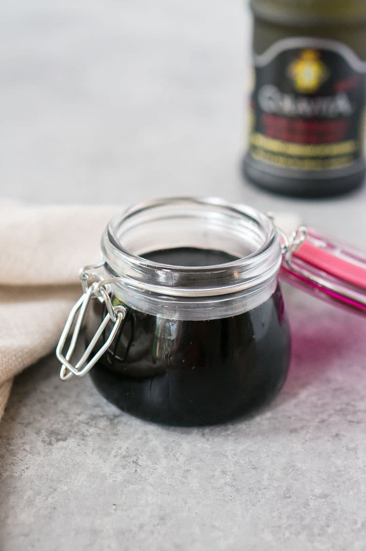 balsamic reduction stored in a jar with a lid