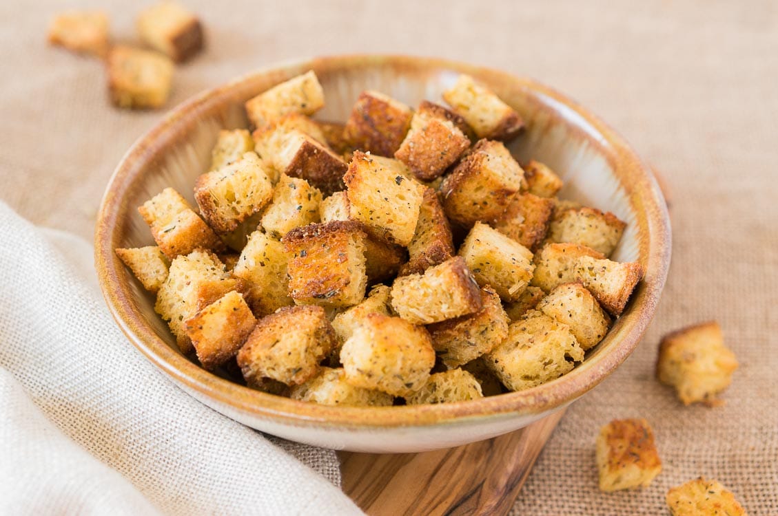 making croutons in a bowl