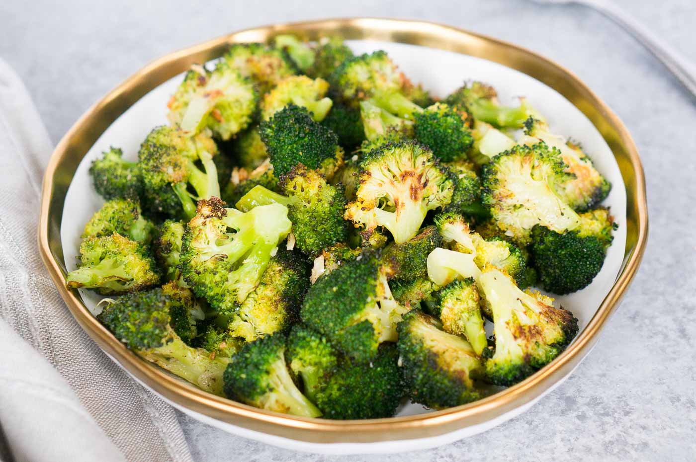 oven roasted garlic broccoli in a bowl