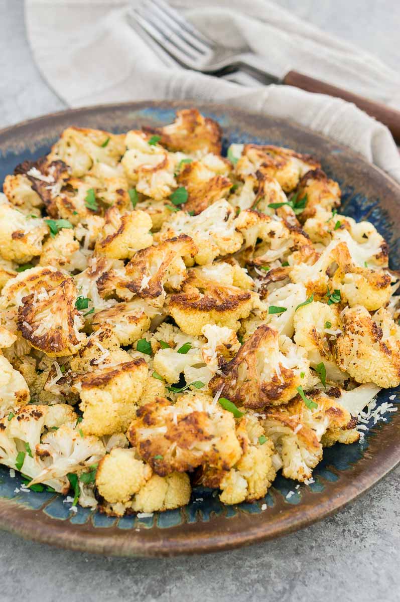 roasted cauliflower with parmesan  on a plate