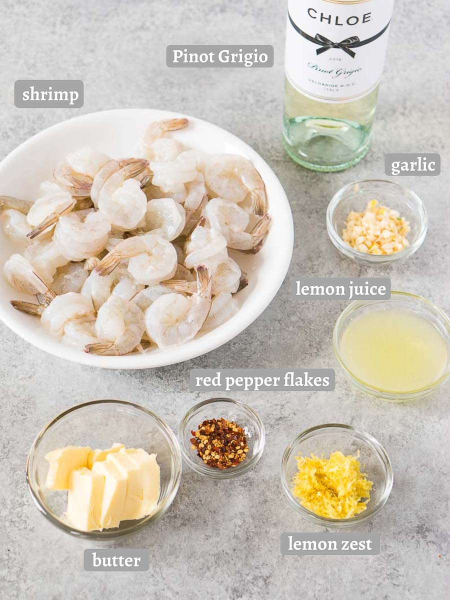 shrimp scampi ingredients on a board