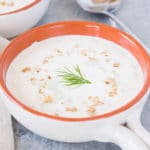 tarator - Bulgarian cold cucumber yogurt soup in a white bowl