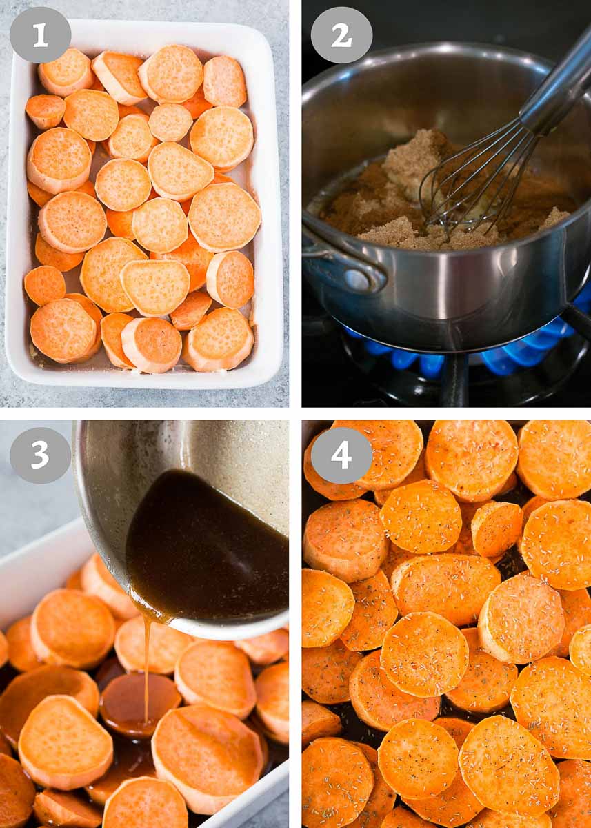 how to make candied sweet potatoes - step by step shots