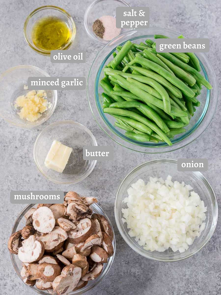 ingredients for green beans and mushrooms