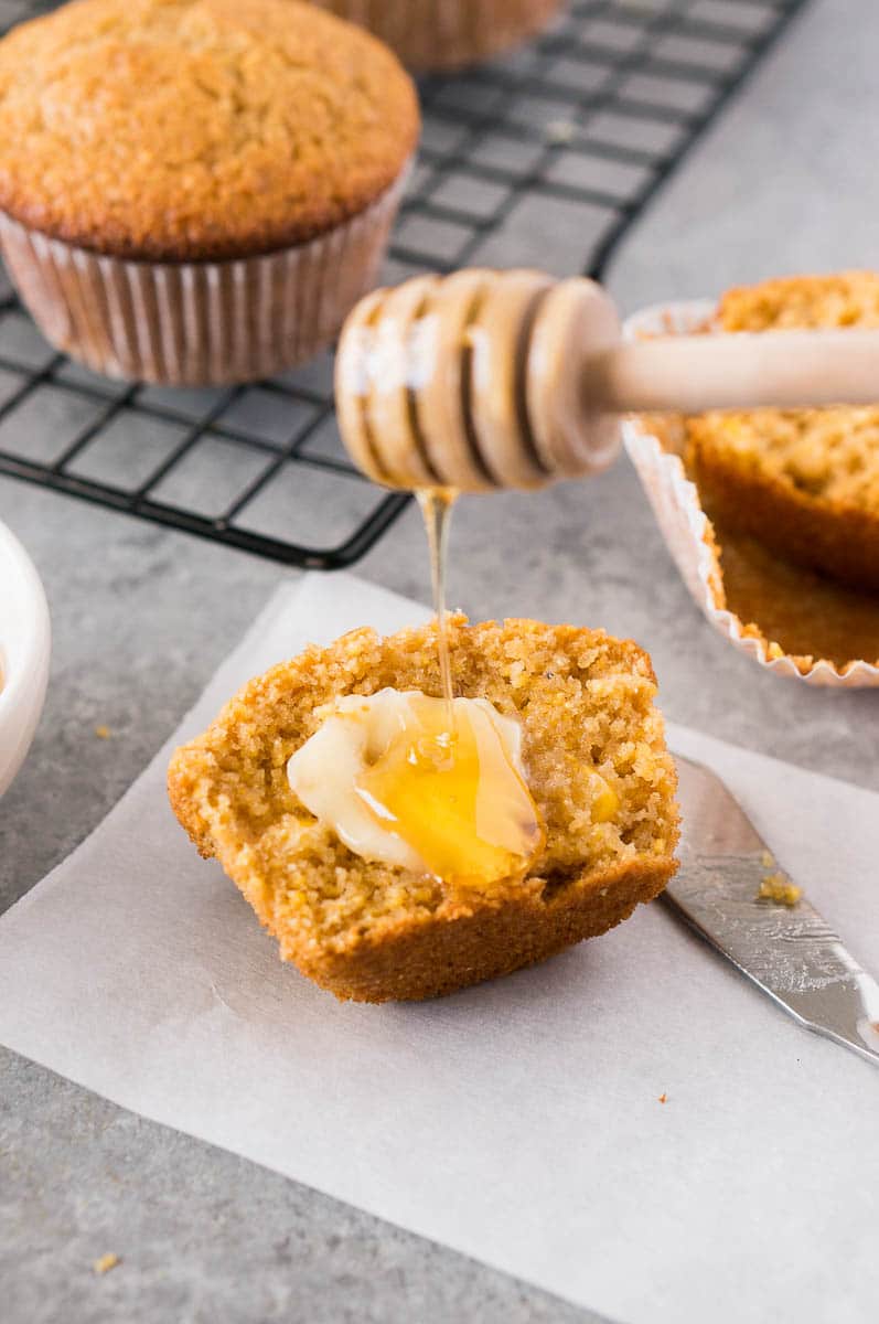 cornmeal muffins with butter and honey