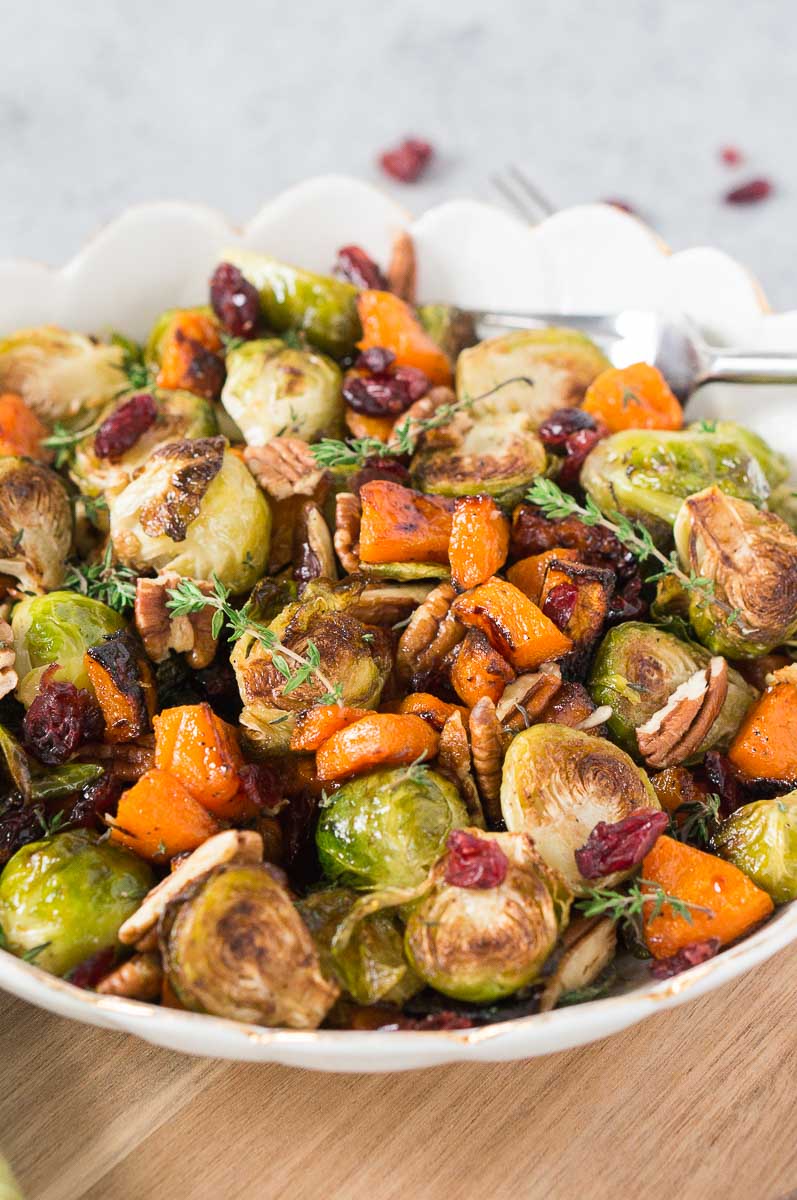 roasted fall vegetables for thanksgiving in a bowl