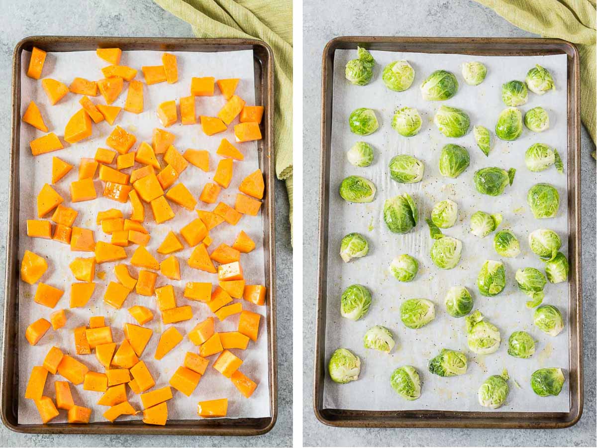how to make butternut squash and brussel sprouts in the oven
