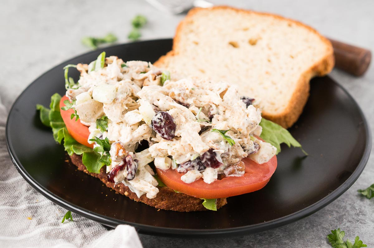 leftover shredded turkey salad on a slice of bread