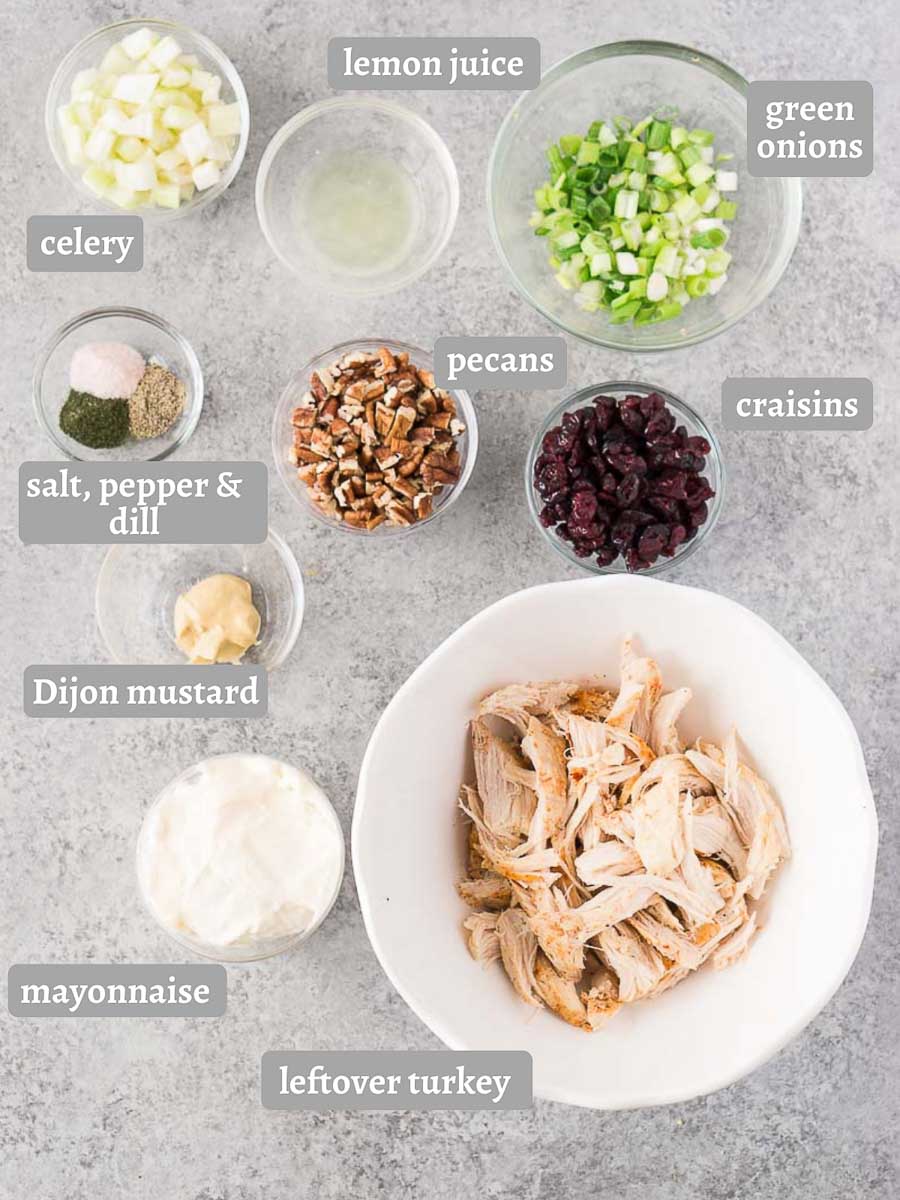 ingredients for turkey salad with leftover turkey