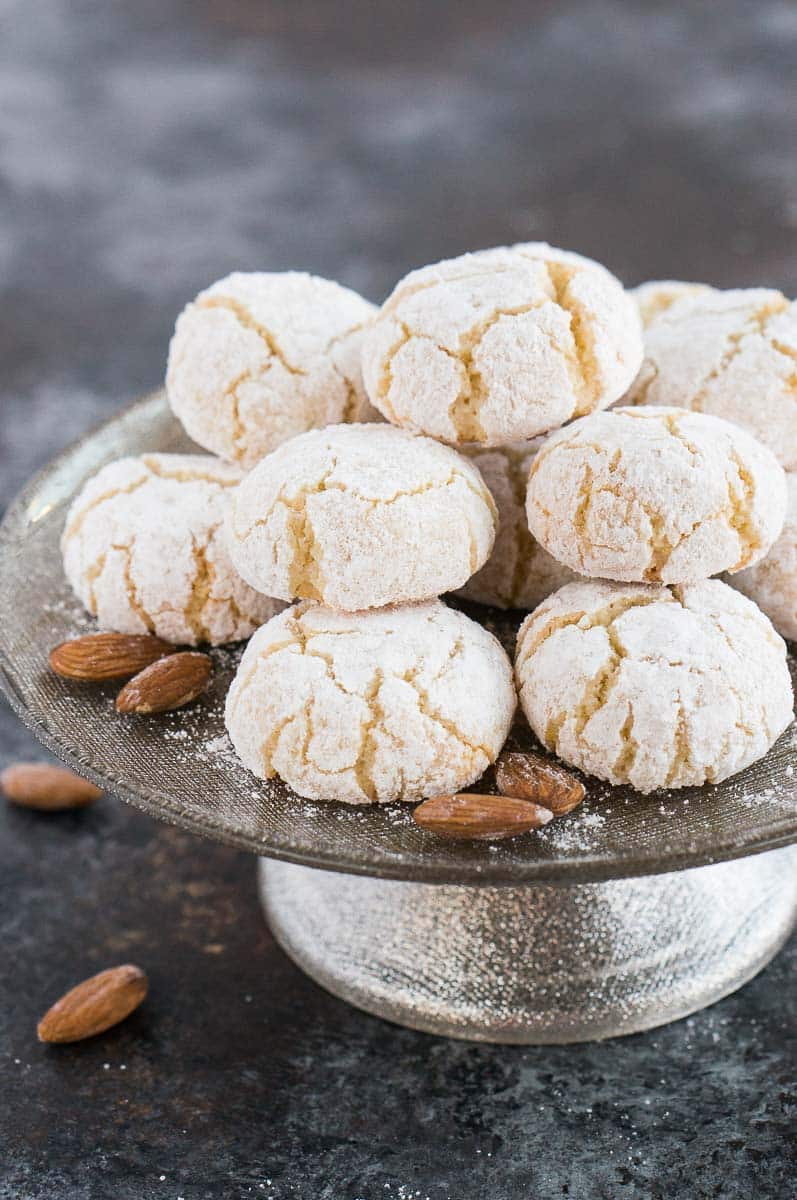 amaretti cookies on a cake stand