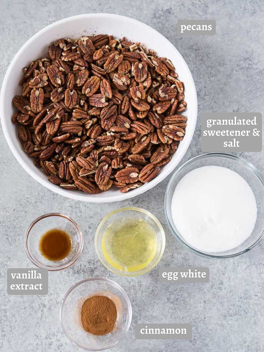 ingredients for candied pecans made in the oven