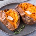 oven baked sweet potatoes on a plate