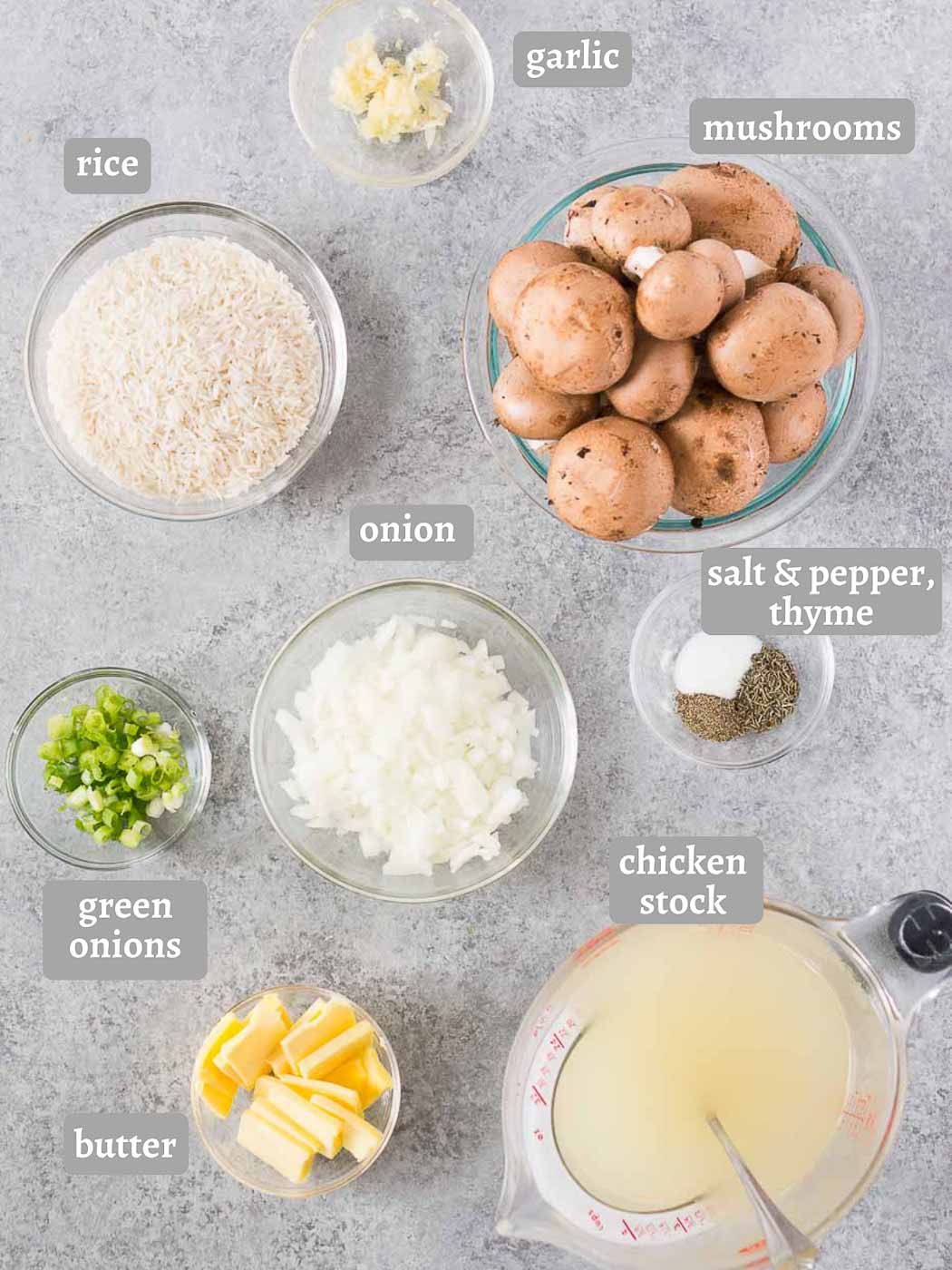 ingredients for mushrooms and rice