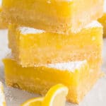 close up of 3 lemon bars