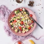 couscous salad in a pink plate