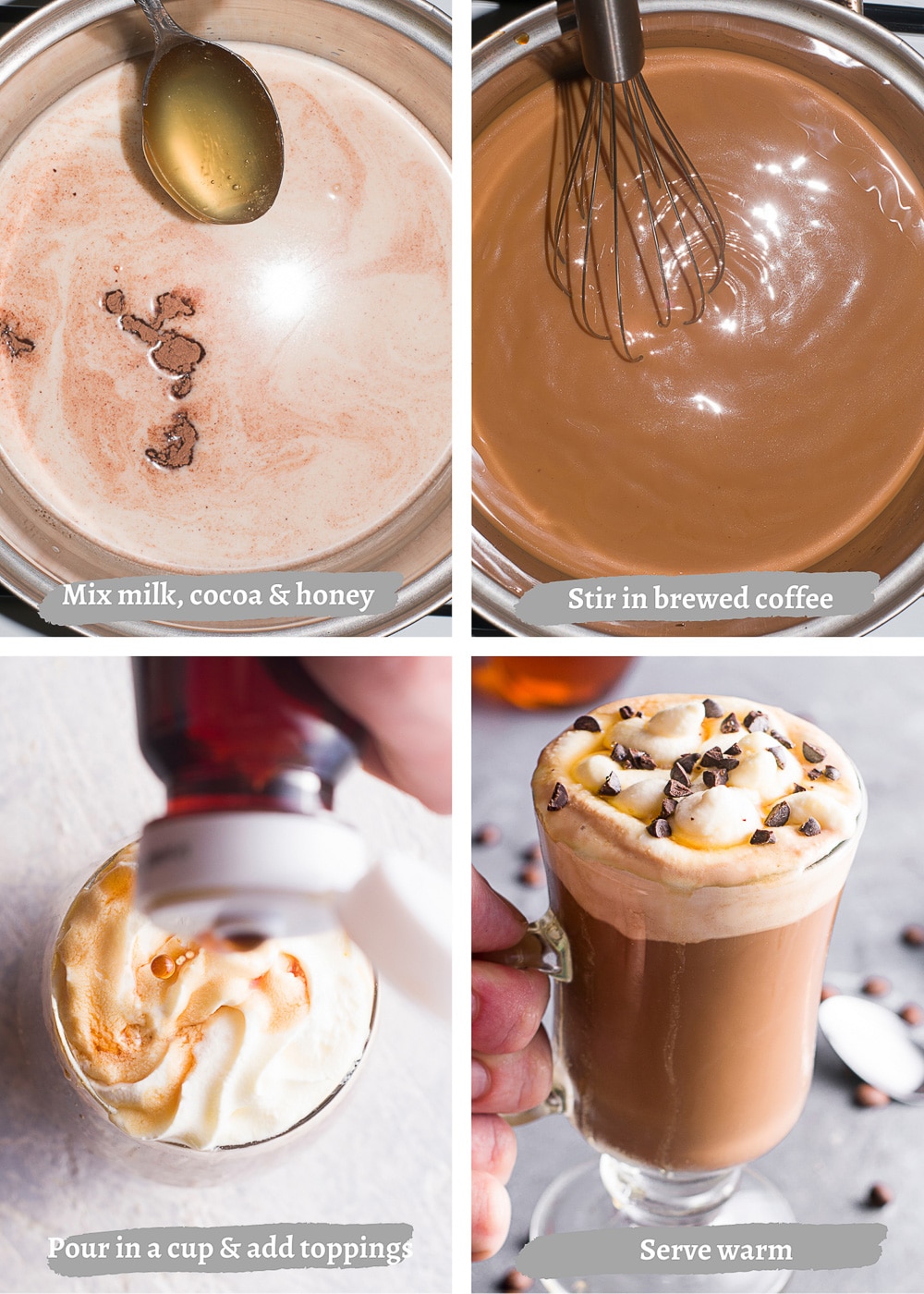 process shots showing how to make mocha coffee