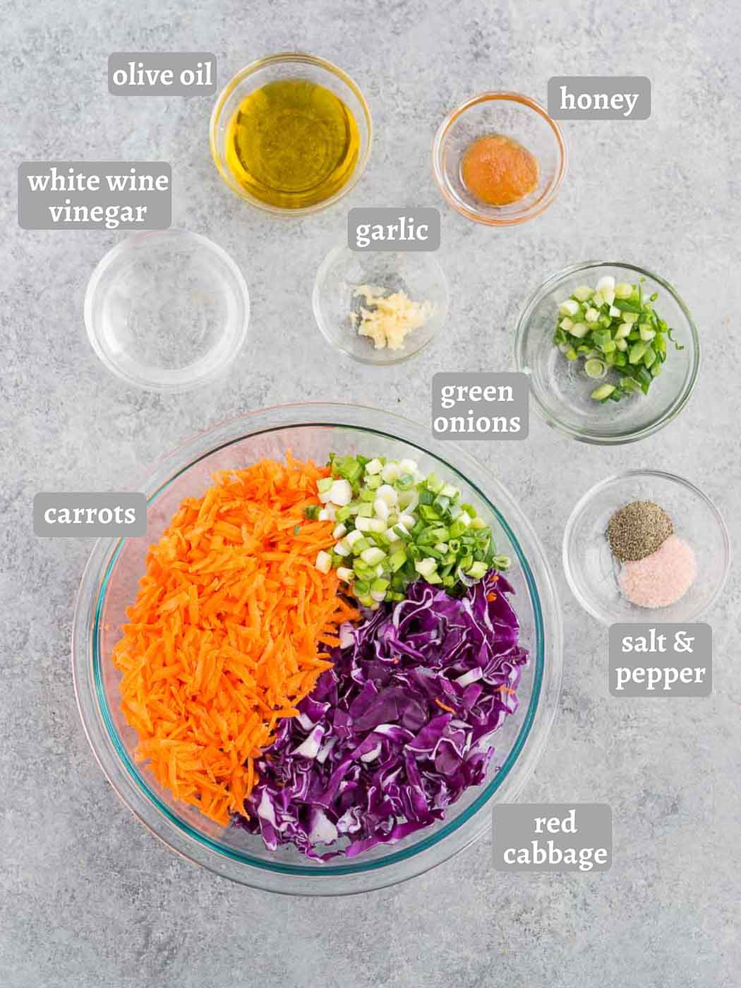 ingredients for red cabbage slaw