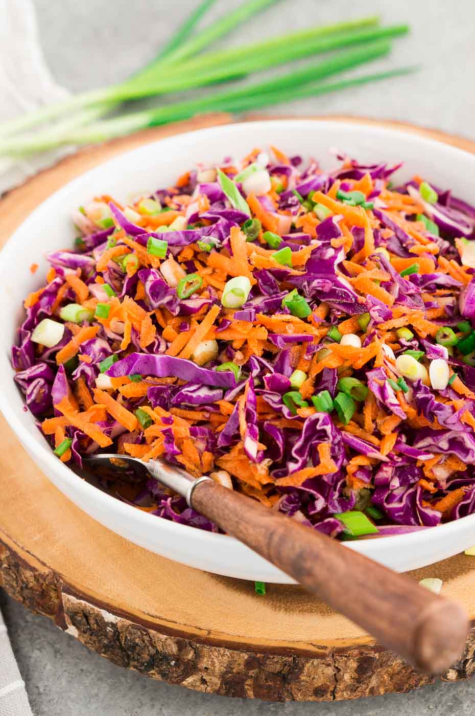 red cabbage slaw with carrots in a bowl