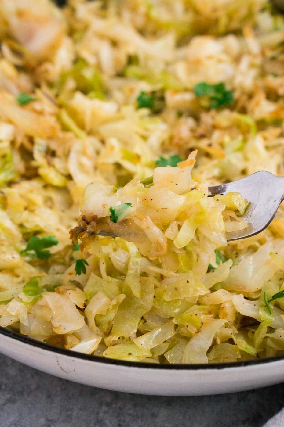 a bite of sauteed cabbage